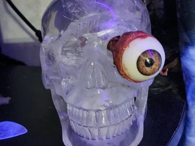 Clear Rainbow Quartz 5" Crysta Skull Decor with Pop-Out Eyeball
