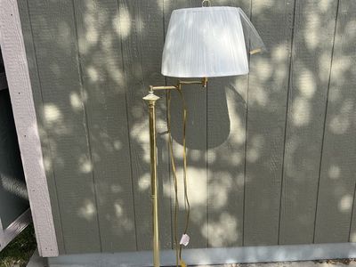 Brass Floor Lamp with White Pleated Shade - Elegant Standing Light Fixture