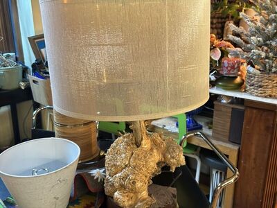Vintage mid century modern burl wood table lamp.