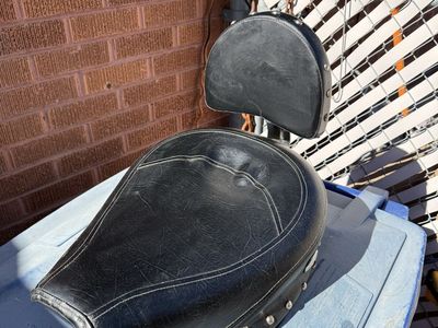 Motorcycle Seat with Backrest, Black, Studded