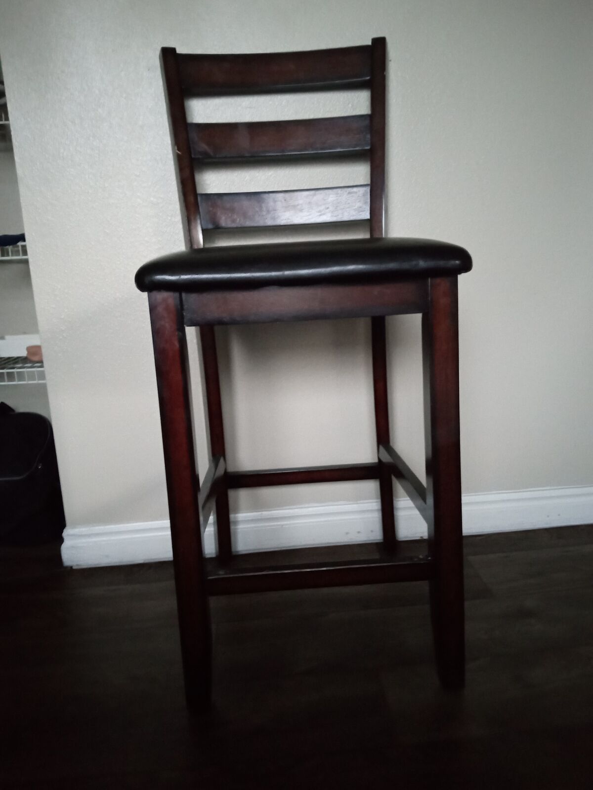 Four wood ladder back pub bar chairs seat height 24-25 inches