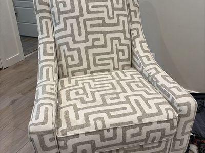 Patterned Accent Armchair with Geometric Design and Dark Wood Legs