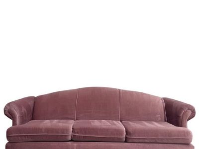Vintage Pink Velvet Camelback Sofa - 3-Cushion Upholstered Couch