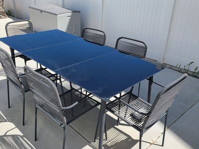 $150 GLASS OUTDOOR TABLE 8 CHAIRS