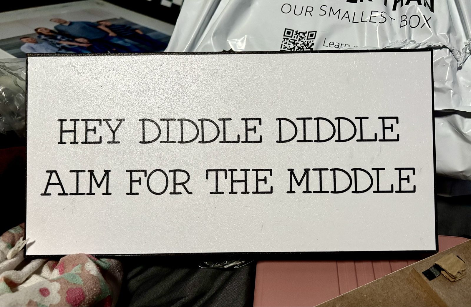 Brand New! Hey Diddle Diddle Aim For The Middle Decorative Wall Sign White & Black Print
