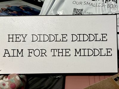 Brand New! Hey Diddle Diddle Aim For The Middle Decorative Wall Sign White & Black Print