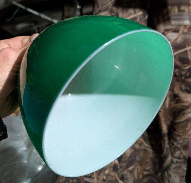 Vintage Set Of 6 Matching Green Glass Hang Shades!