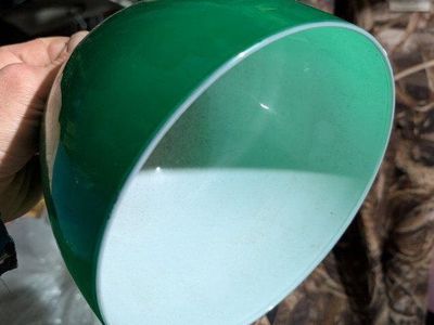 Vintage Set Of 6 Matching Green Glass Hang Shades!