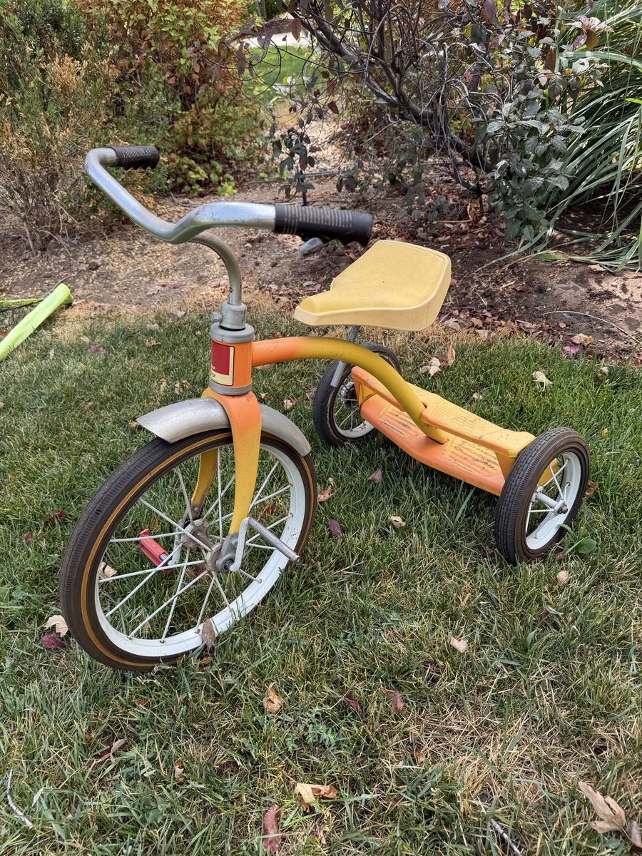 Vintage AMF Junior Tricycle Yellow Orange Metal 3 Wheel Bike