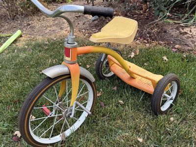 Vintage AMF Junior Tricycle Yellow Orange Metal 3 Wheel Bike