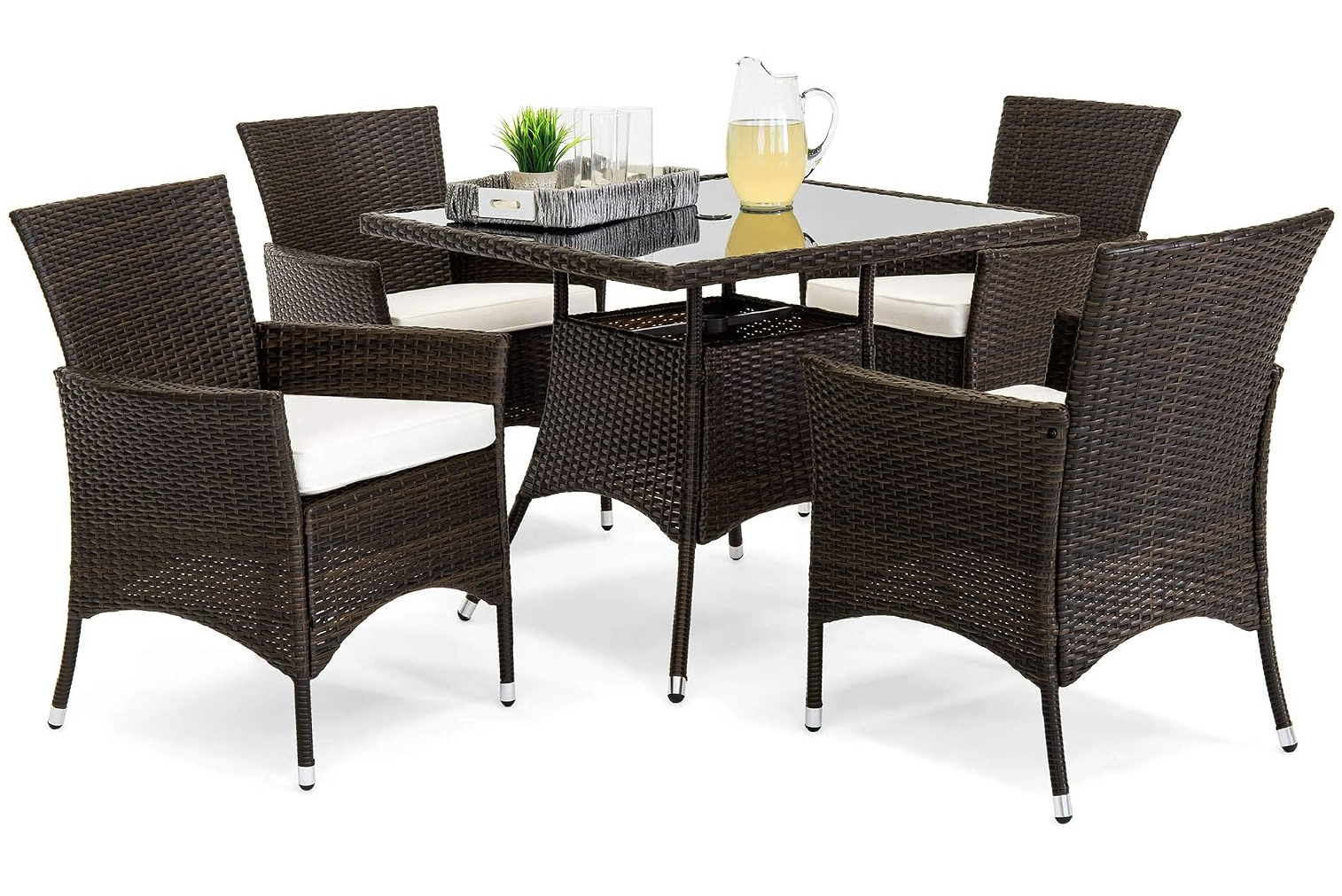 5-Piece Wicker Patio Dining Set with Glass Top Table