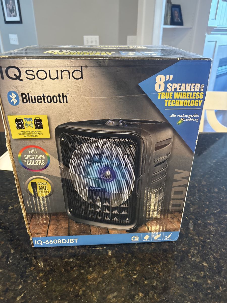 IQ Sound IQ-6608DJBT 8" Bluetooth True Wireless Portable Speaker w/ Rechargeable Battery & Mic