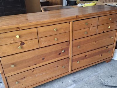 thick pine wood 6 drawers dresser/nat