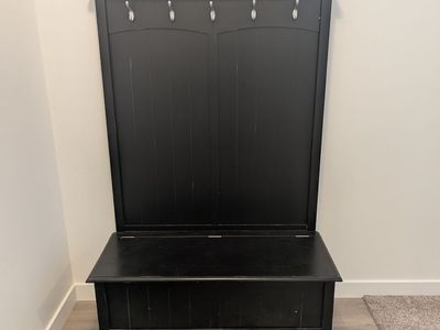 Black Mudroom Entryway Bench with Coat Hooks and Storage