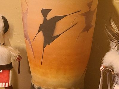 Handmade Native American Style Ceremonial Drum with Figures and Two Kachina Dolls