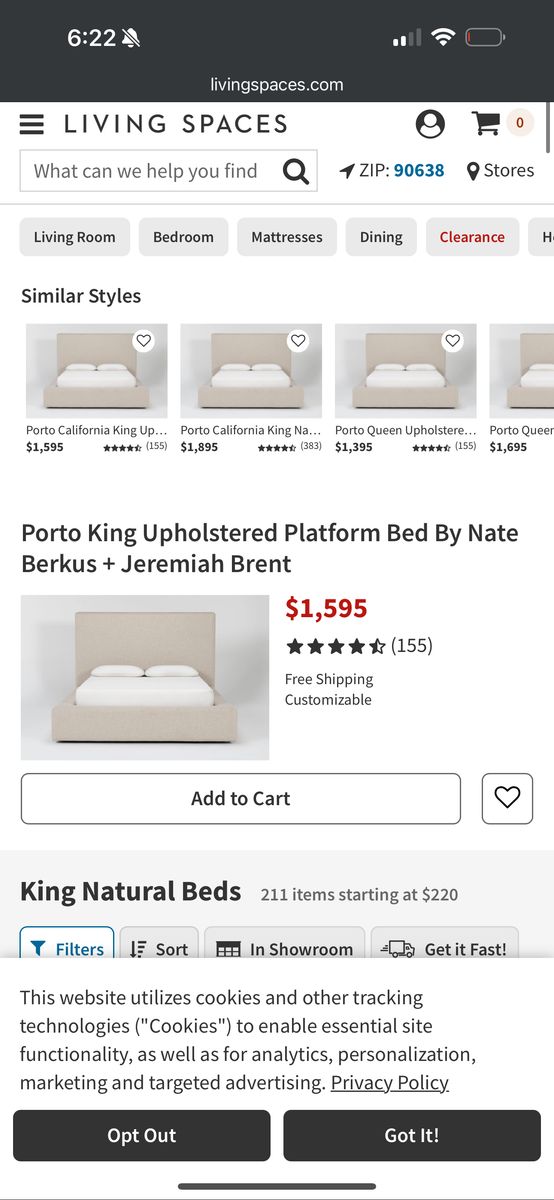 Porto Natural King Upholstered Platform Frame