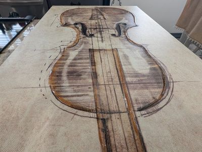 Violin Blueprint Canvas Art - 3 Piece Set of Textured Musical Instrument Wall Decor
