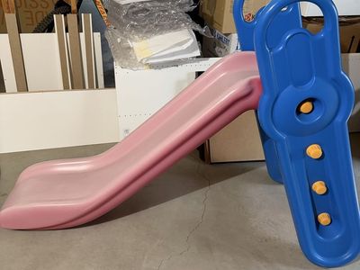 Kids Plastic Freestanding Playground Slide - Pink and Blue