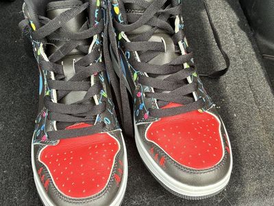 Strange Things Custom Hi-Top Sneakers - Black/Red/Multi-Color, Size 2.5-3 (Youth)