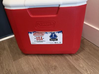 Both New: Coleman 30 Quart Chest Cooler Red 51 Cans Capacity / playmate 6 Can lunch cooler