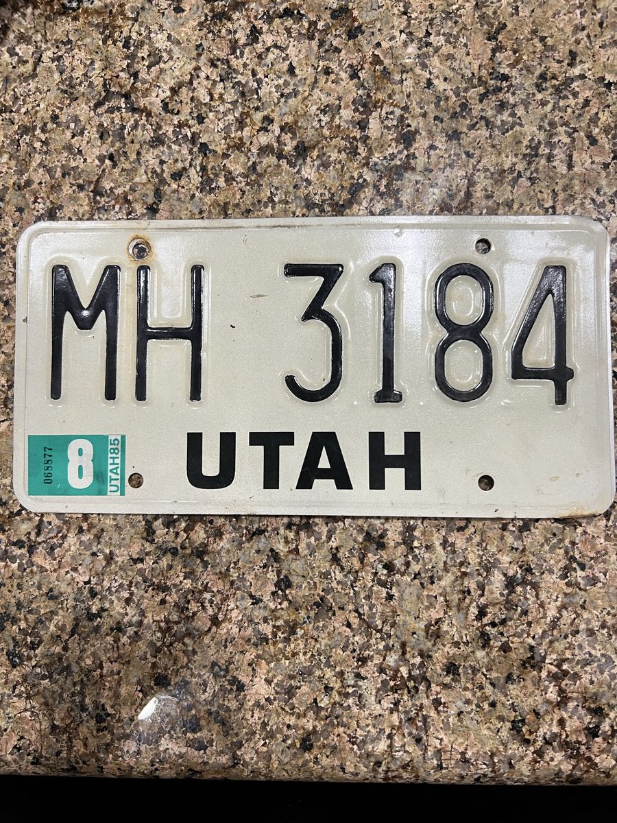 Vintage 1985 Utah License Plate MH 3184 - Collectible Auto Memorabilia
