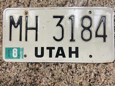 Vintage 1985 Utah License Plate MH 3184 - Collectible Auto Memorabilia