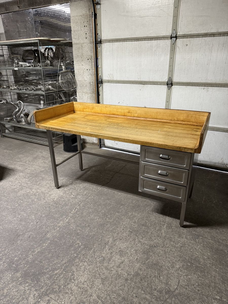 Industrial Maple Top Bakery Work Table - 30"x72"x35"H with Metal Drawers