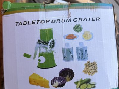 Tabletop Drum Grater with 3 Blades - Manual Rotary Vegetable Slicer Shredder