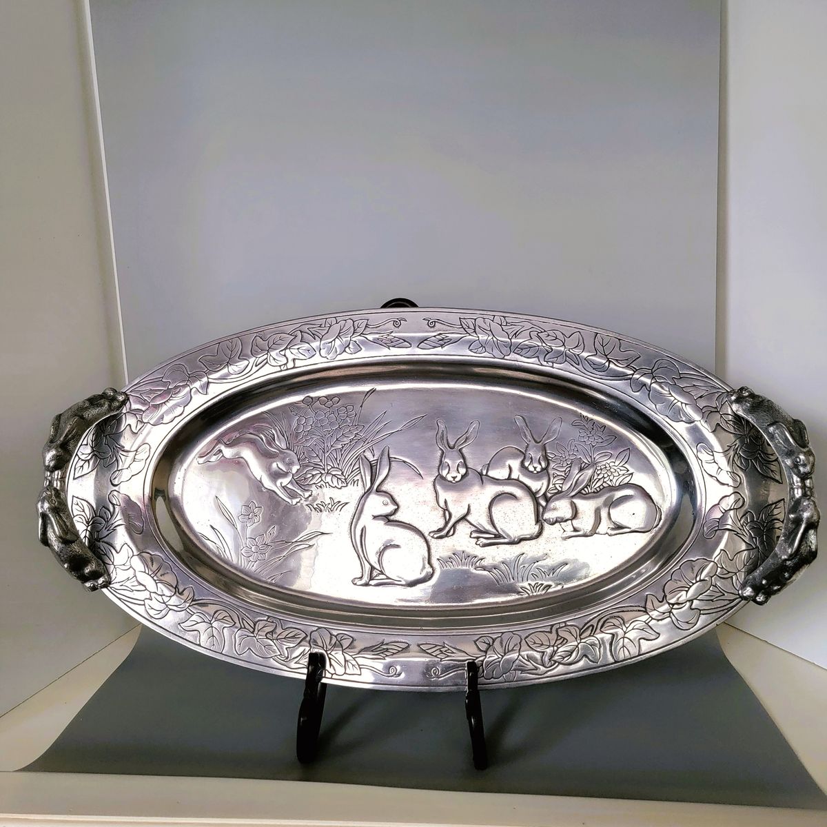 Arthur Court Vintage 24" Oval Bunny Tray W/Cast Handles