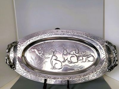 Arthur Court Vintage 24" Oval Bunny Tray W/Cast Handles