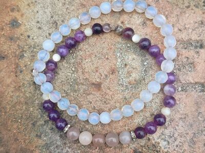 Opal Fauceted Bracelet, Dark Amethyst, Pearl, ect