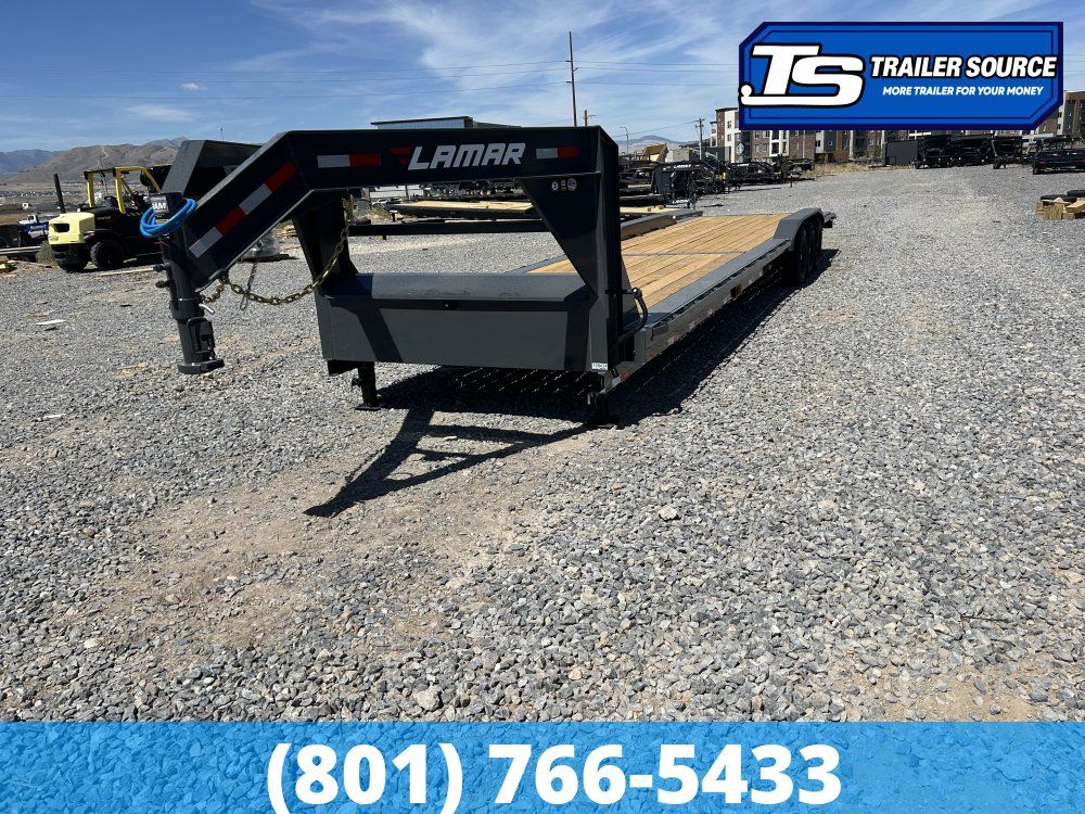 8.5x36 Lamar H8 Gooseneck Wide Body w/ Drive Over Fenders Equipment Trailer - 21K GVWR -