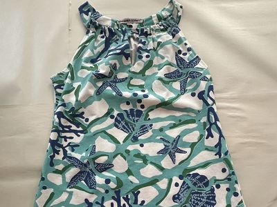 Barbara Gerwit Women's Small Sleeveless Sea Life Print Knit Tank Top Beach Coastal