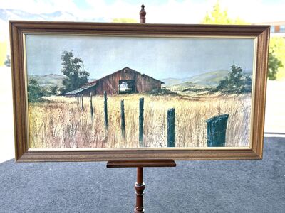 Large framed mid century oil painting prints. Perfect for Star Wars, Star Trek, robot updates &more! Over 4’ wide Vintage