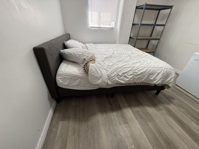 Upholstered king platform bed frame for sale - NEED GONE ASAP