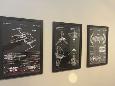 Star Wars Patent Prints Framed Set of 3: X-Wing, Imperial Shuttle, TIE Fighter Schematics