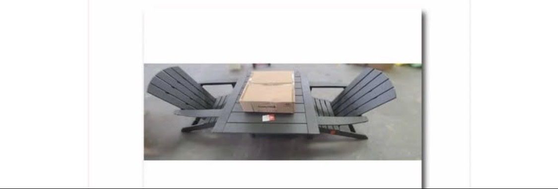 Polywood Classic Folding Adirondack 3-Piece Conversation Set with Fire Pit Table, Gray