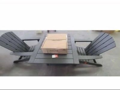 Polywood Classic Folding Adirondack 3-Piece Conversation Set with Fire Pit Table, Gray