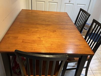 Dining Table and 6 Chairs - Extendable Wood Top, Black Legs, Compact Design