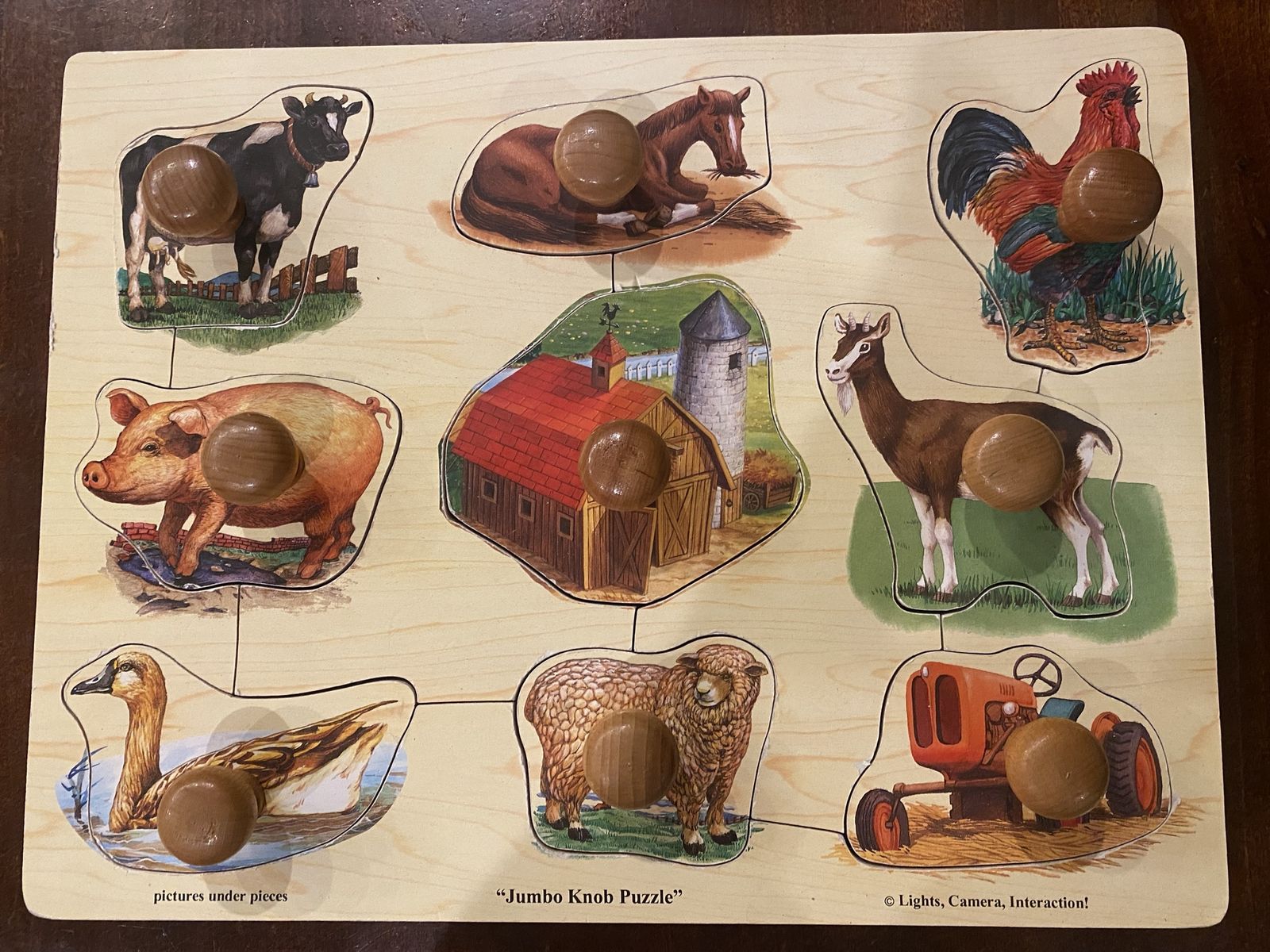Lights, Camera, Interaction! Wooden Jumbo Knob Farm Animal Puzzle