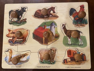 Lights, Camera, Interaction! Wooden Jumbo Knob Farm Animal Puzzle