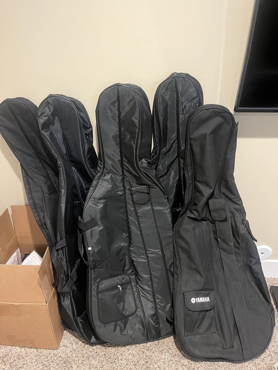 Black Padded Cello Cases - Lot of 5 with Backpack Straps