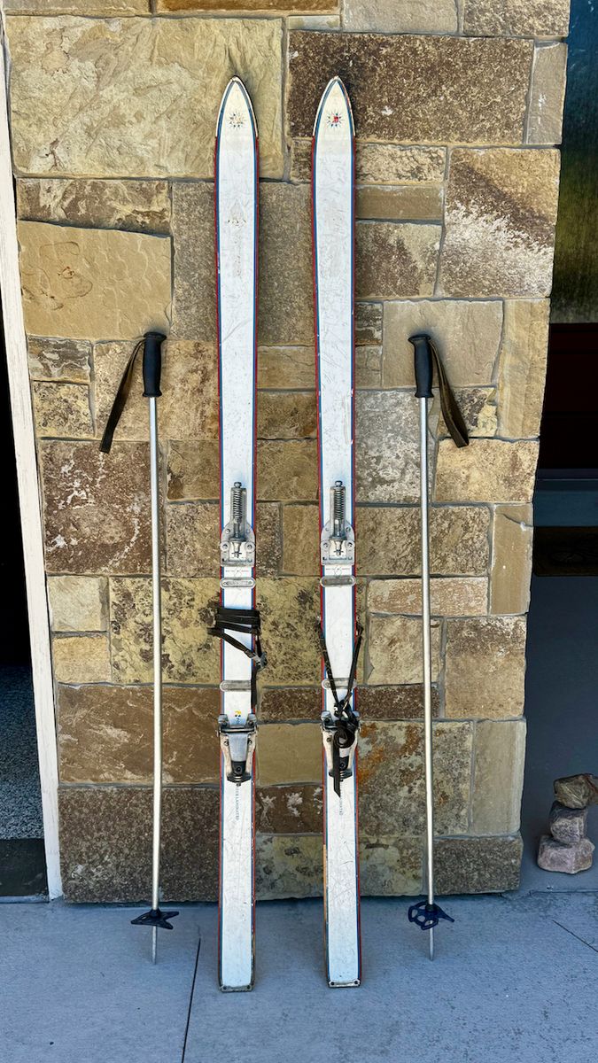 Vintage Mid-Century  Downhill Skis with Poles - Retro Ski Decor