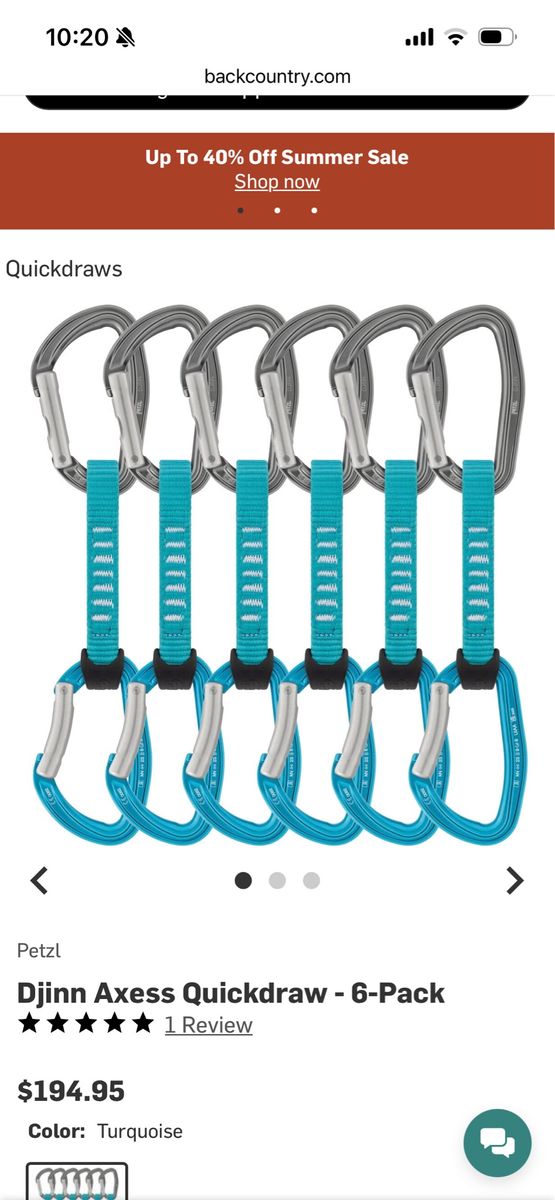 Petzl Djinn Axess Quickdraw 12 Pack - Turquoise Climbing Quickdraws