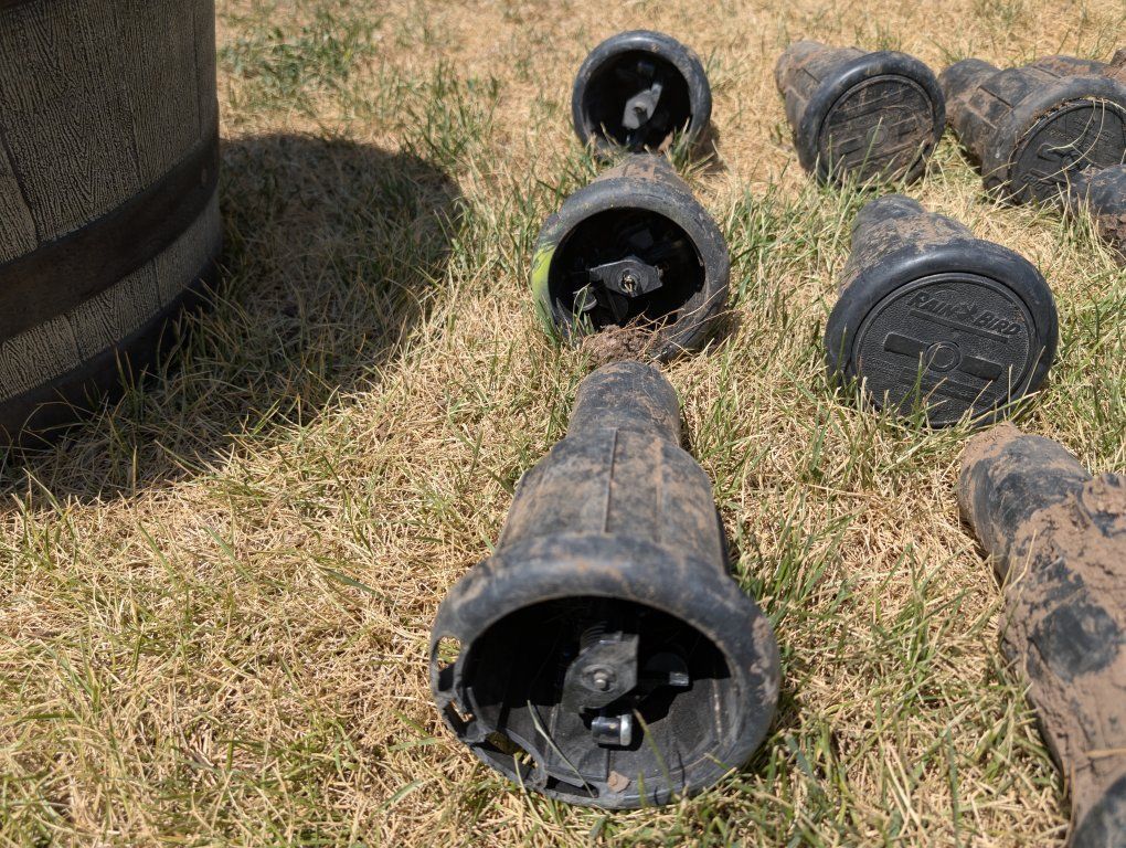 Rain Bird Maxi Paw Impact Sprinklers- Used Lot of 28, Dirty but Functional.