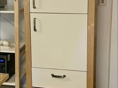 Tall Wooden Storage Cabinet Armoire - White Doors & 2 Drawers