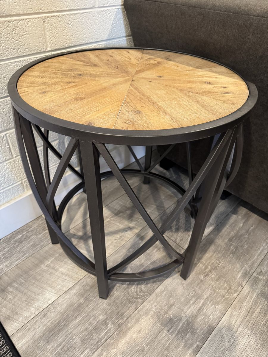 Rustic Wood & Metal Round End Tables - Set of 2 (2ft H x 2ft W)