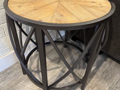Rustic Wood & Metal Round End Tables - Set of 2 (2ft H x 2ft W)