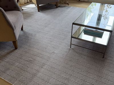 Large Gray and White Chevron Pattern Area Rug