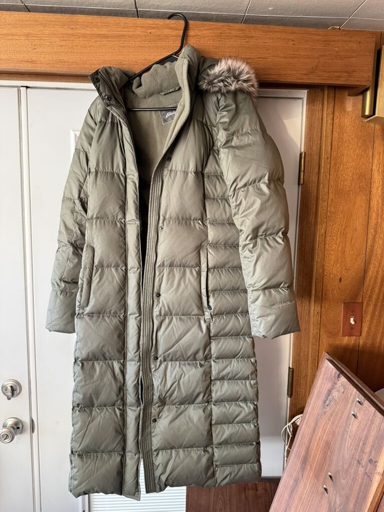 Eddie Bauer Women’s Long Down Parka Faux Fur Hood